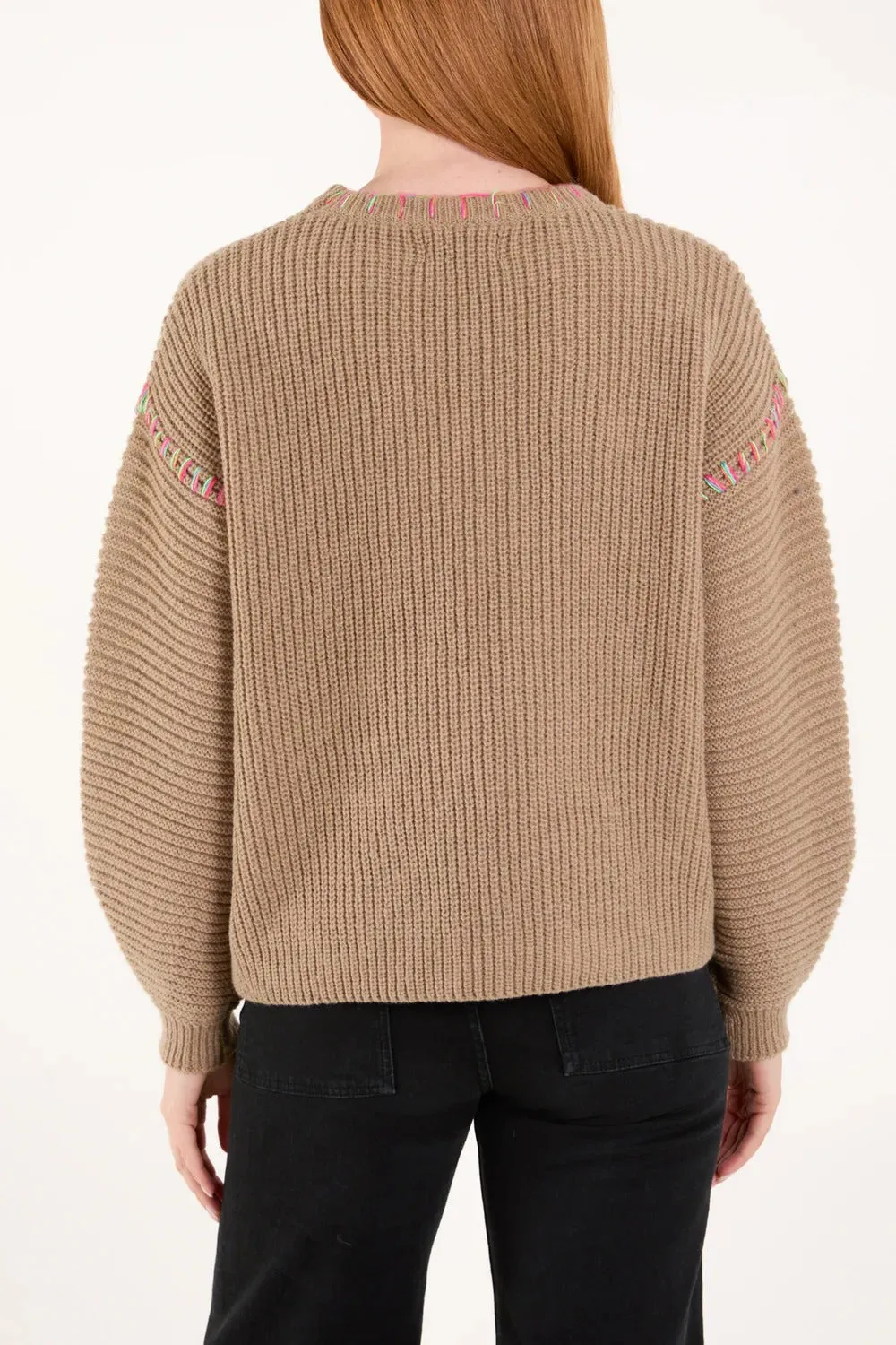 'Amour' Stich Embroidery Knit Jumper For Women