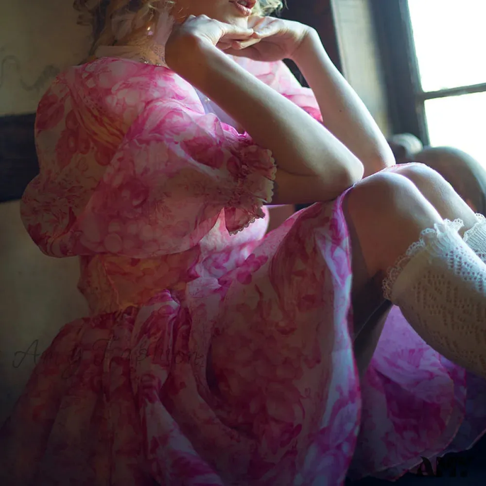 Amy Fashion - The Babydoll Lolita Lace Puff Print Princess Angel A-line Dress