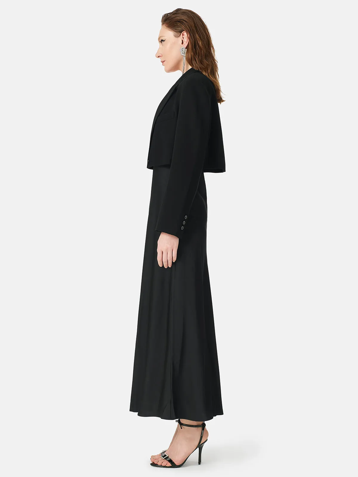 Black Satin Cropped Suit