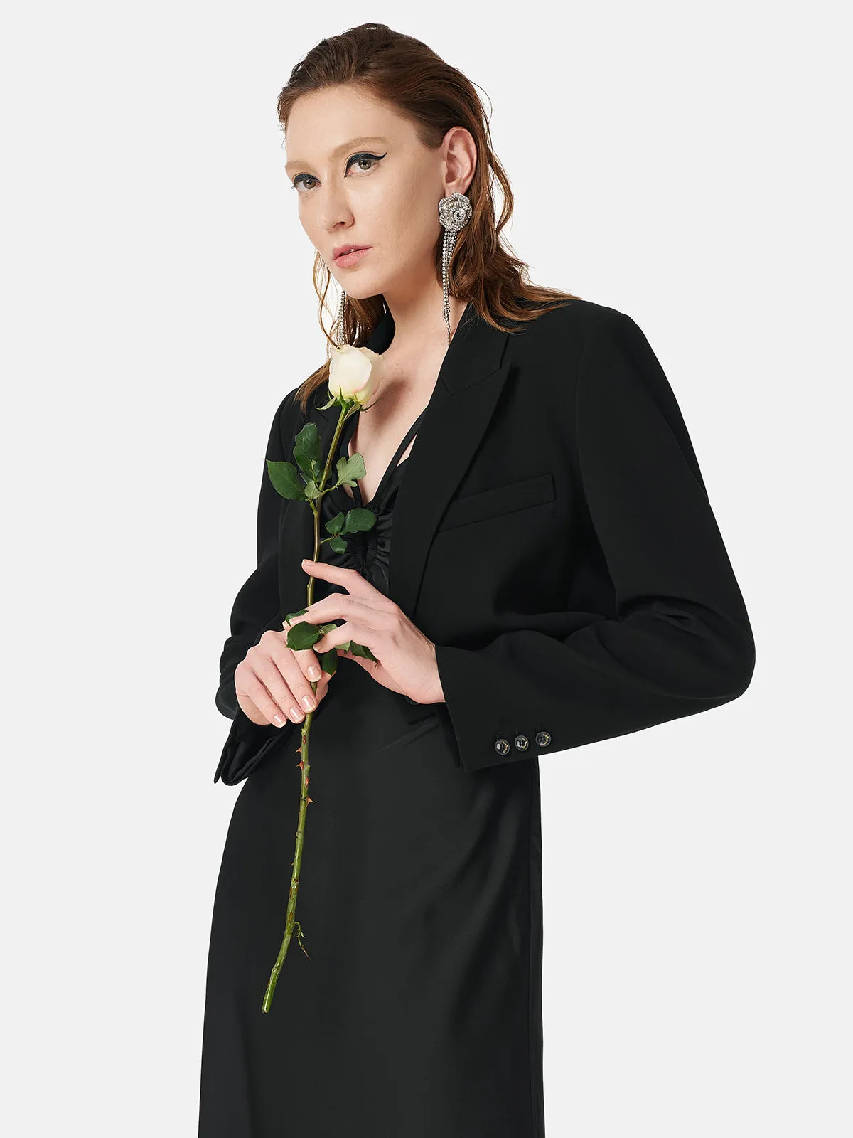 Black Satin Cropped Suit