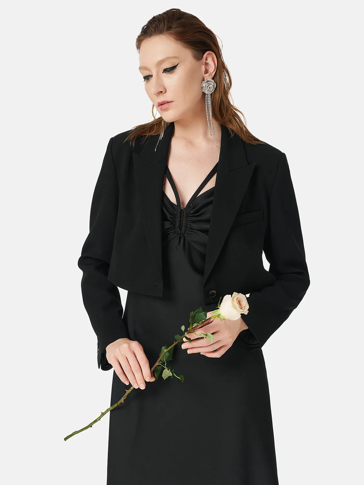 Black Satin Cropped Suit