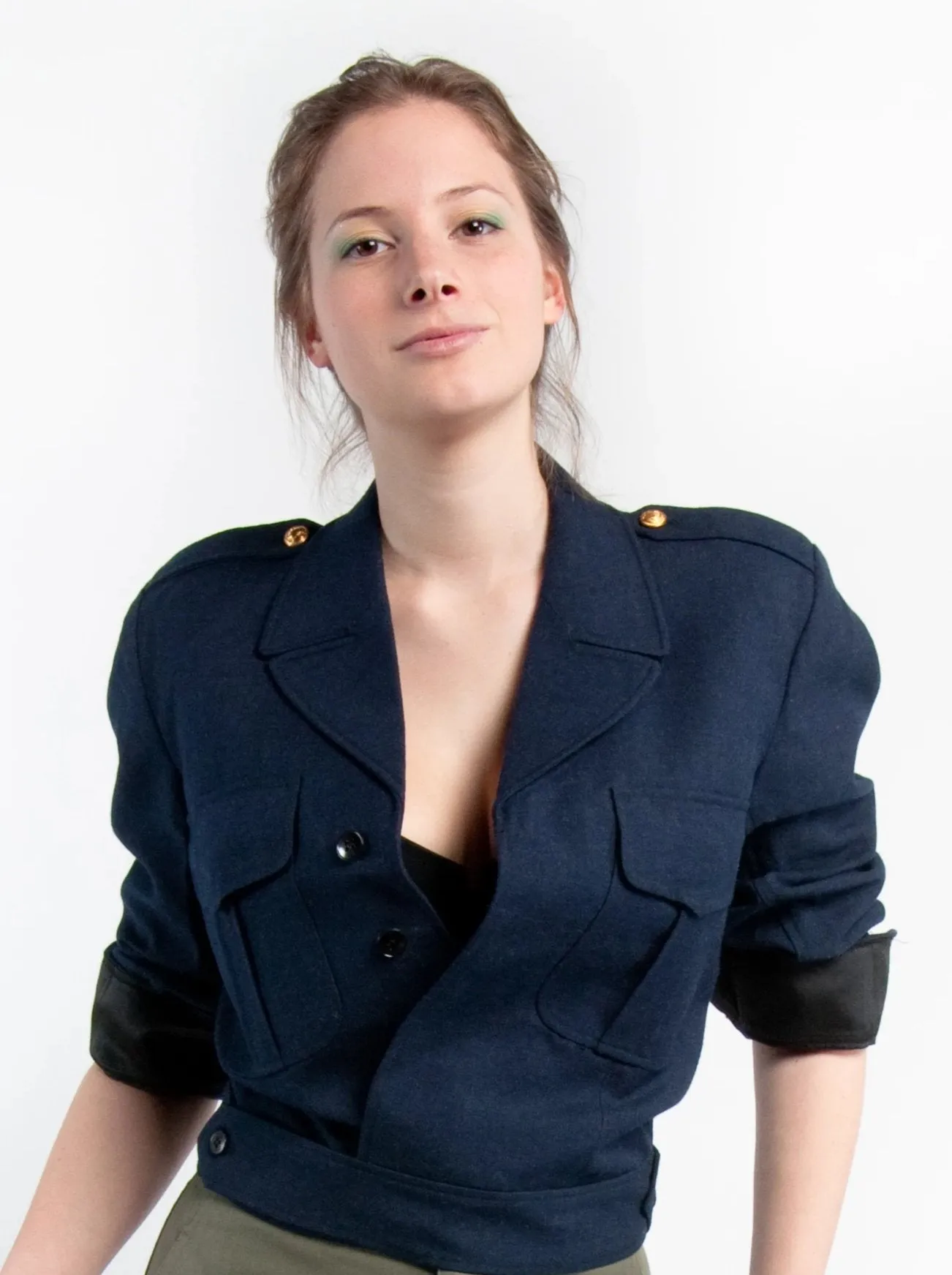 Blue Gabardine Cropped Jacket