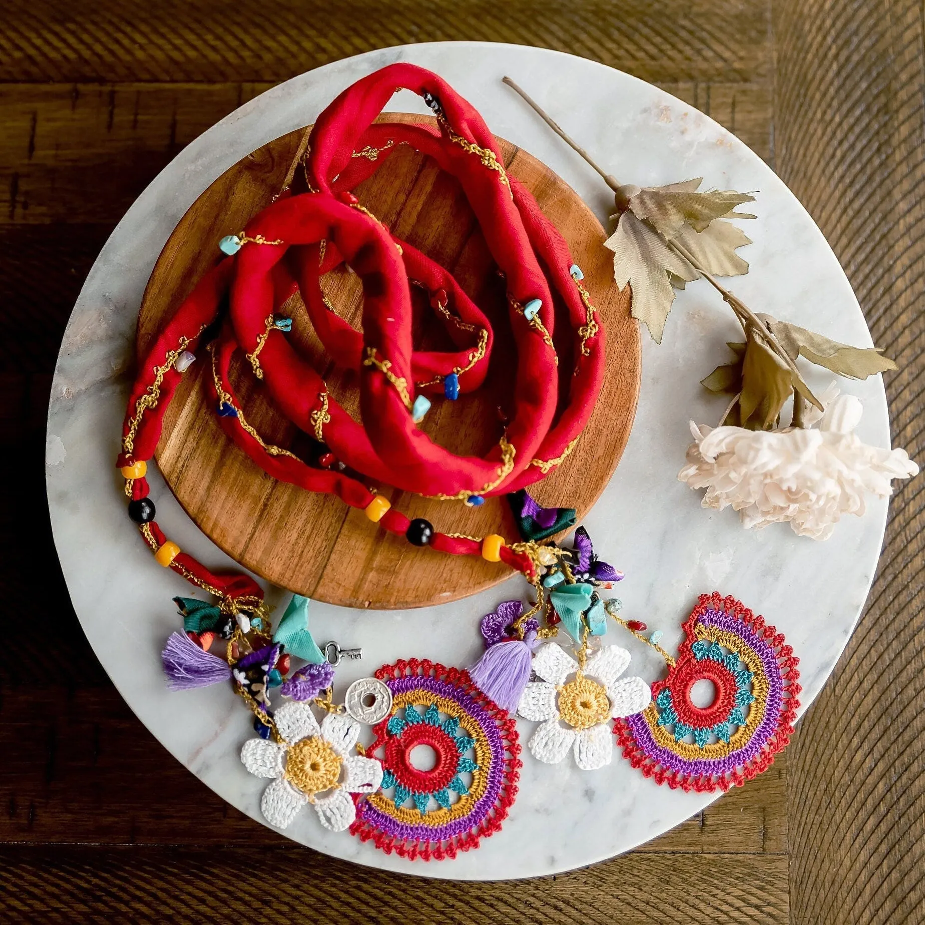 Boho Red Floral Scarf
