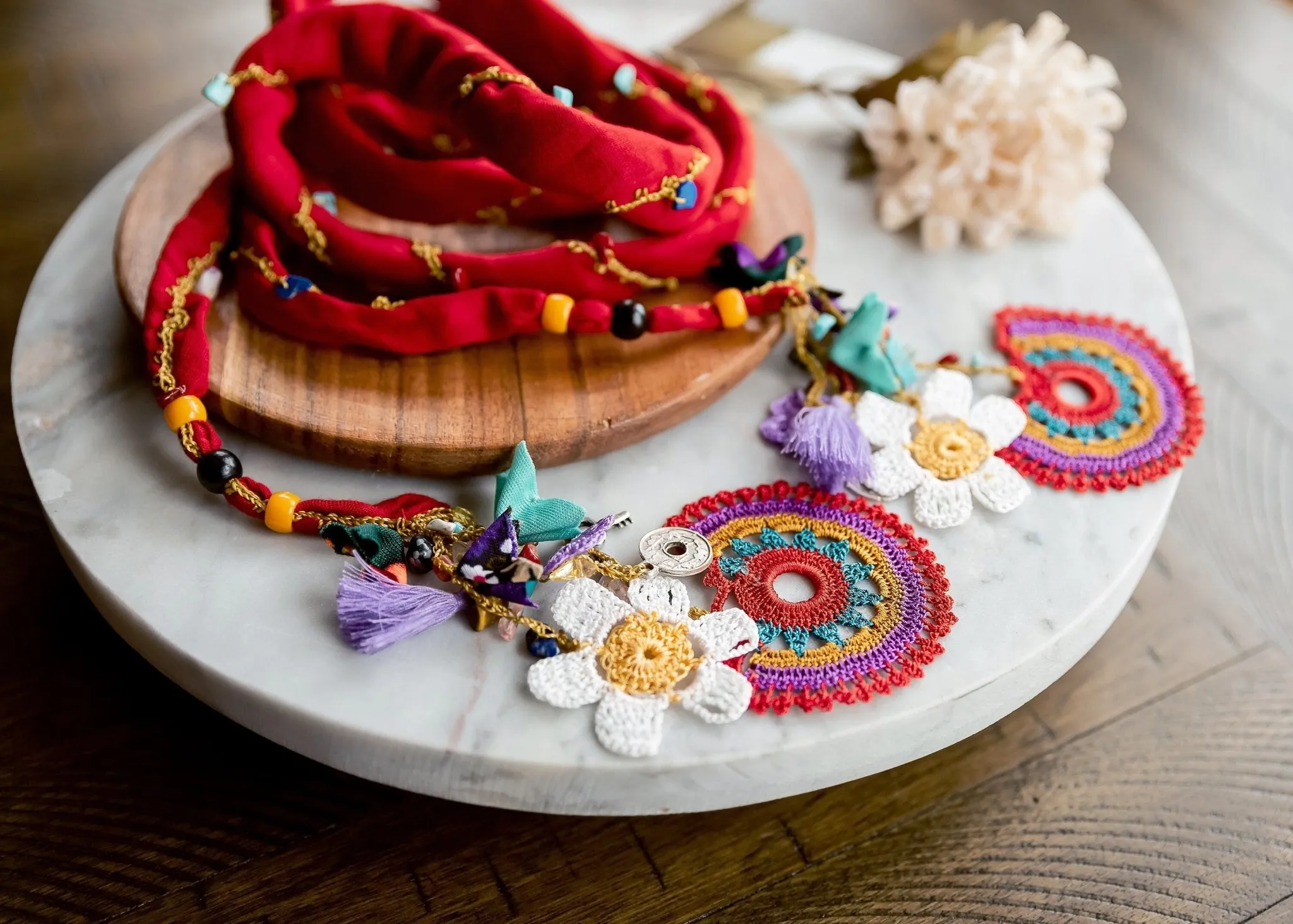 Boho Red Floral Scarf