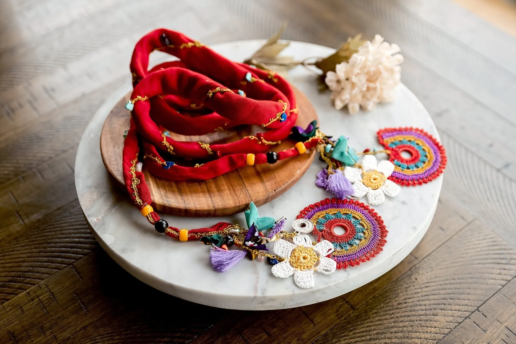 Boho Red Floral Scarf