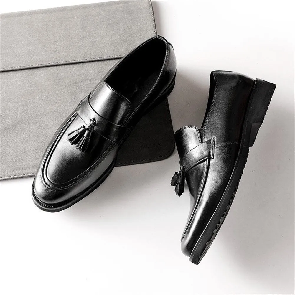 Burnished Genuine Leather Tassel Casual Loafer
