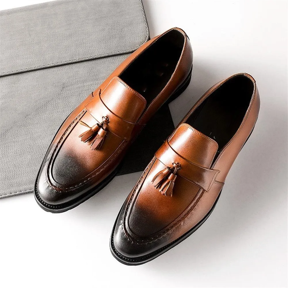 Burnished Genuine Leather Tassel Casual Loafer