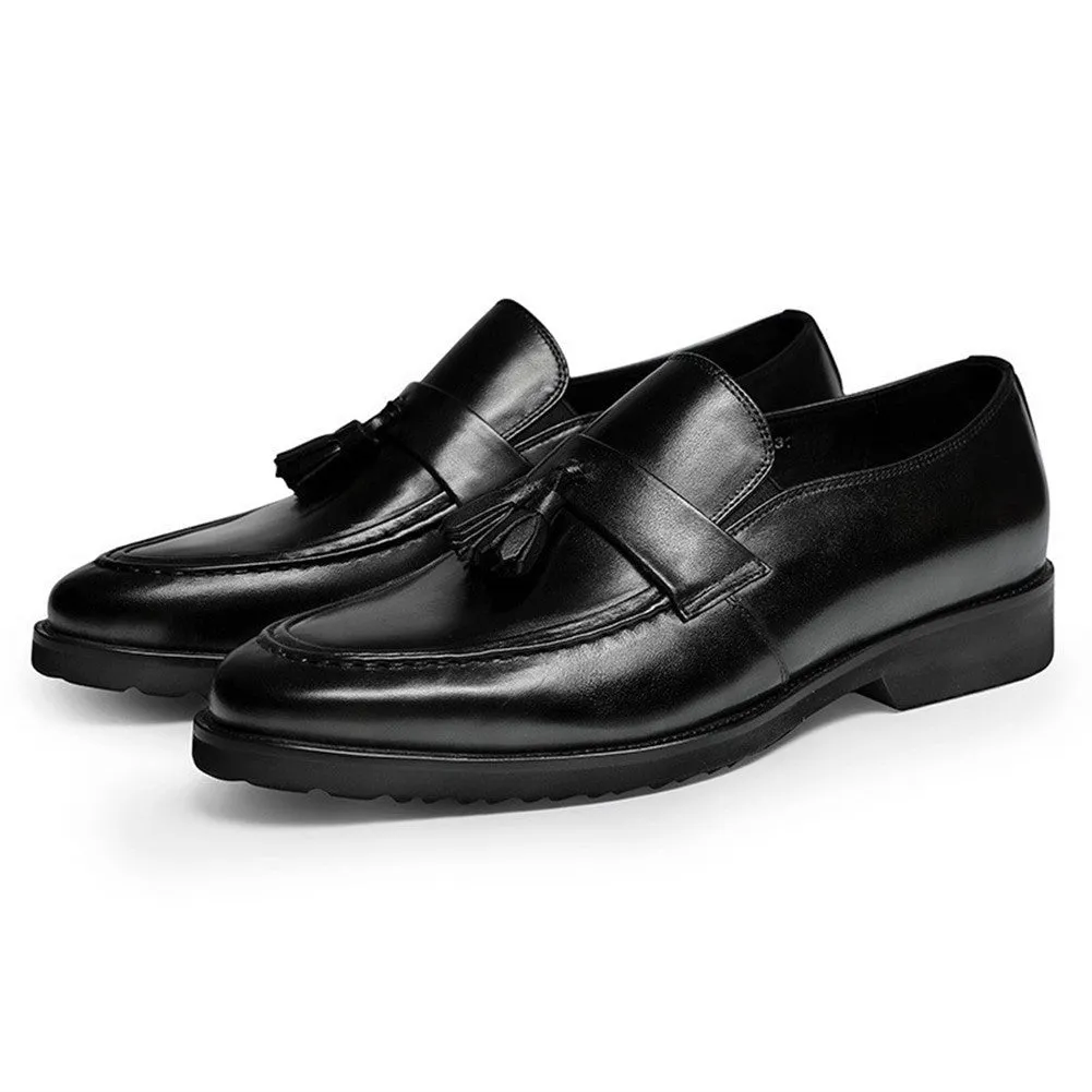 Burnished Genuine Leather Tassel Casual Loafer