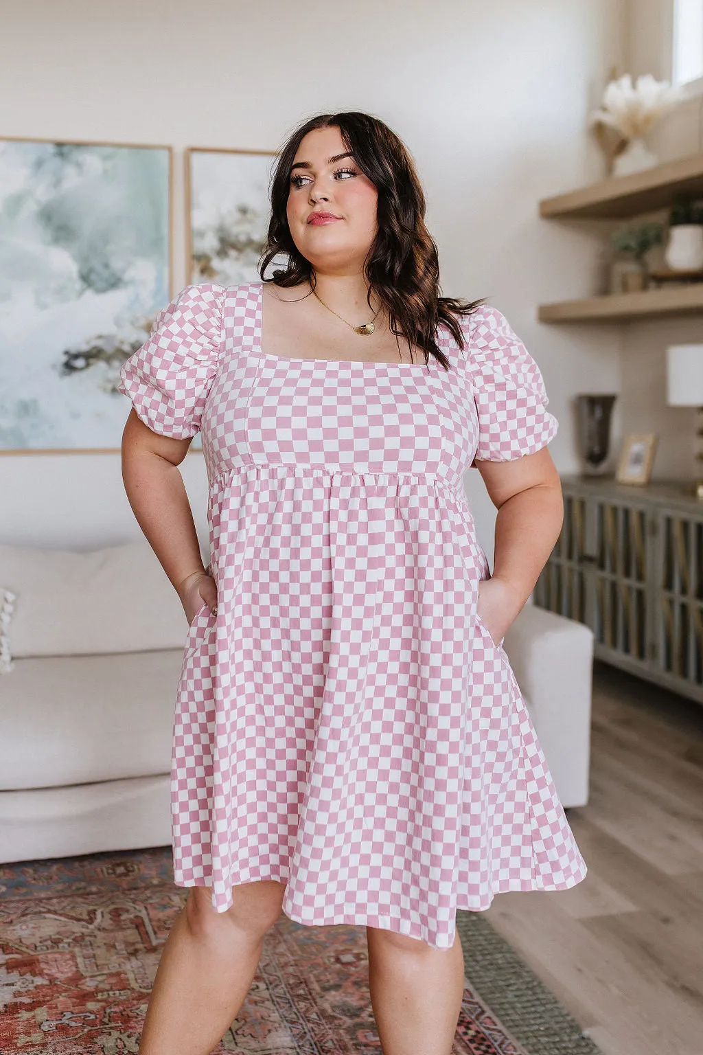 Checkered Babydoll Dress