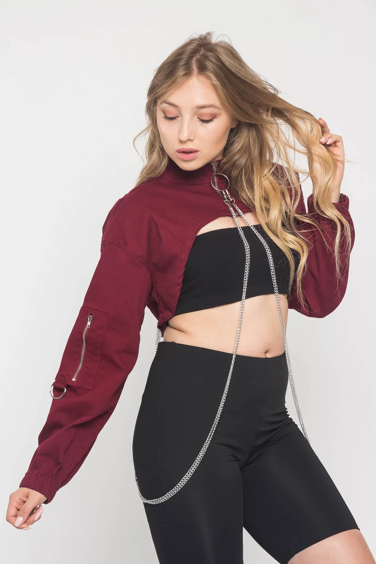 Cropped Shirt Jacket with Chains