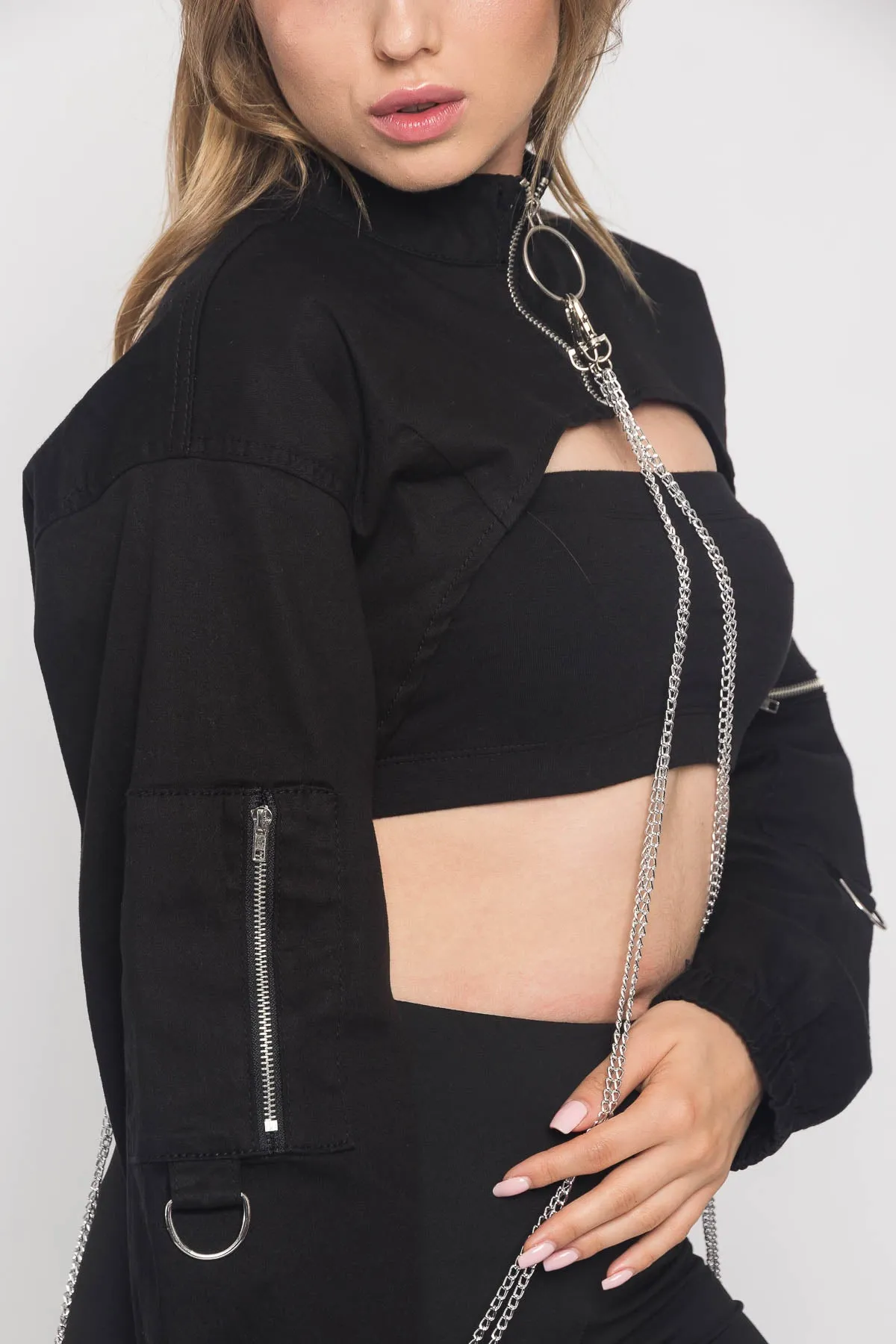 Cropped Shirt Jacket with Chains