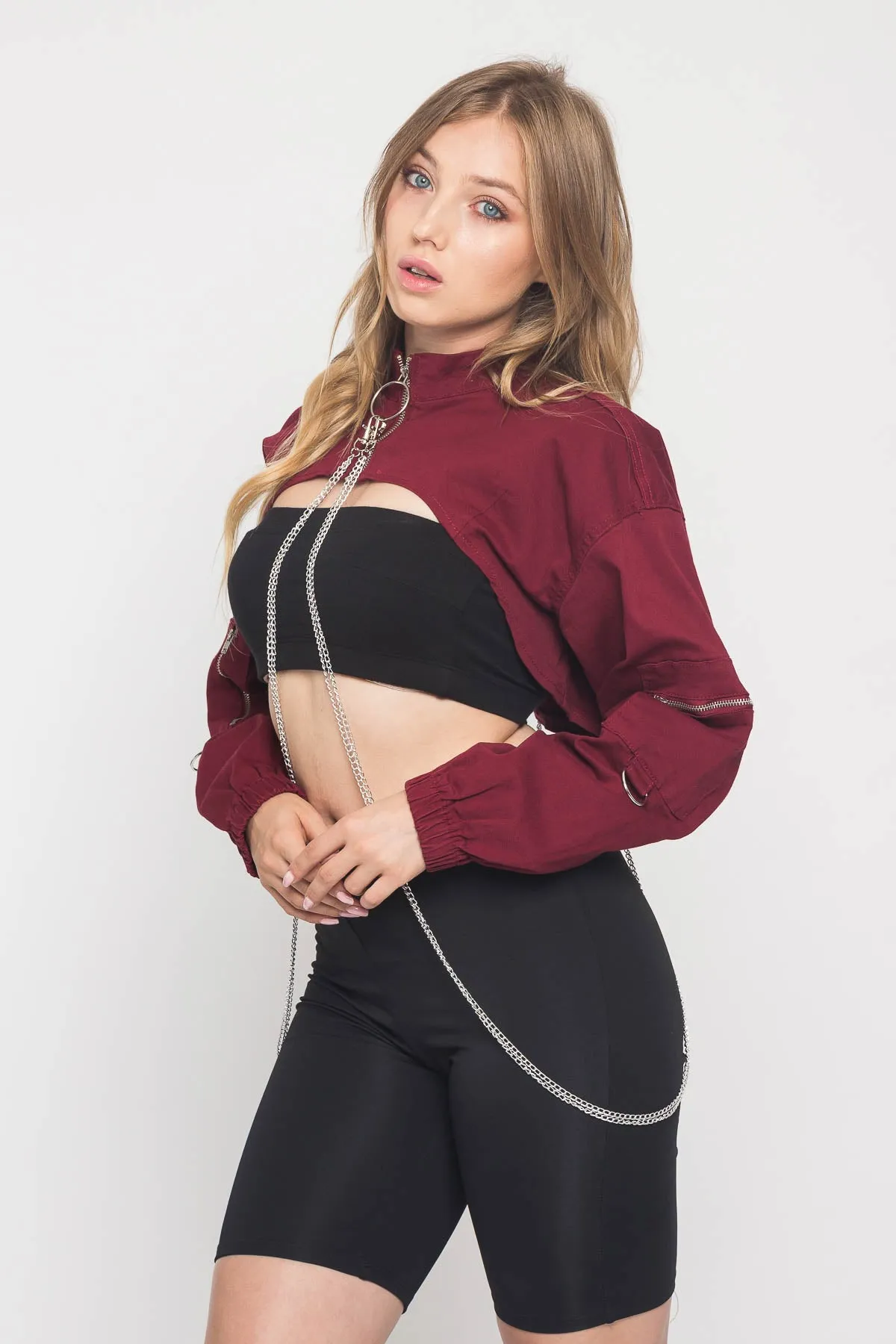 Cropped Shirt Jacket with Chains