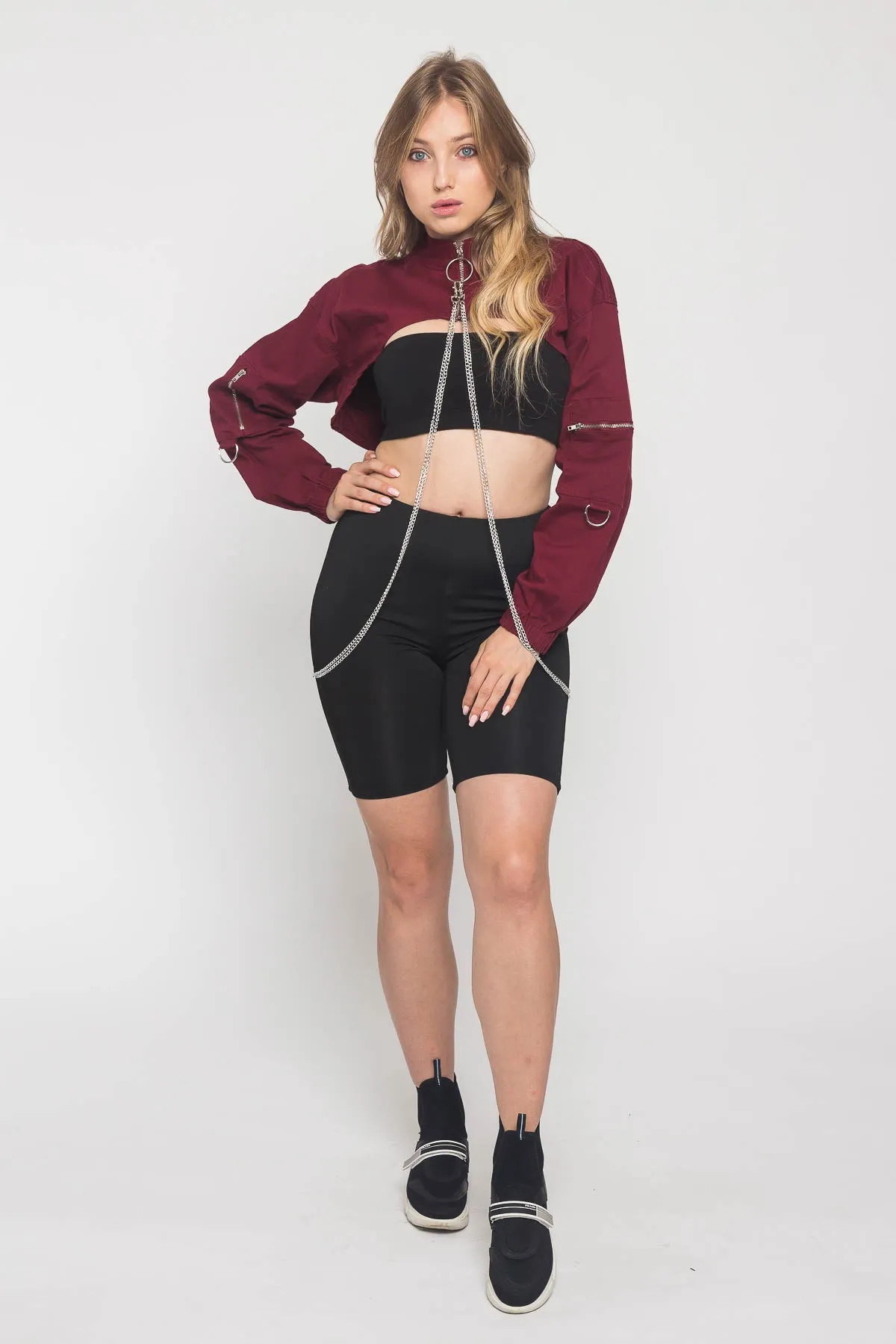 Cropped Shirt Jacket with Chains