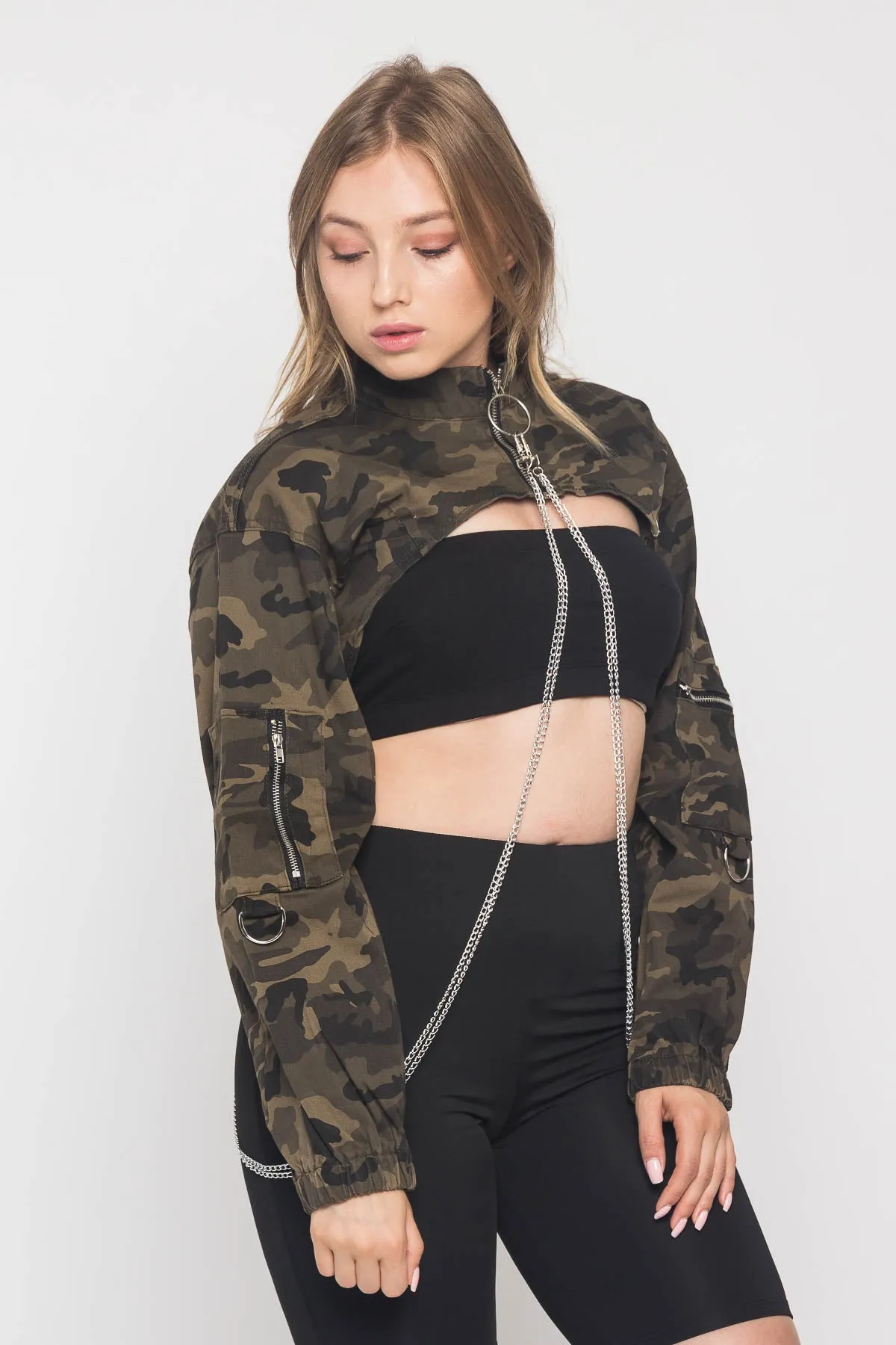 Cropped Shirt Jacket with Chains