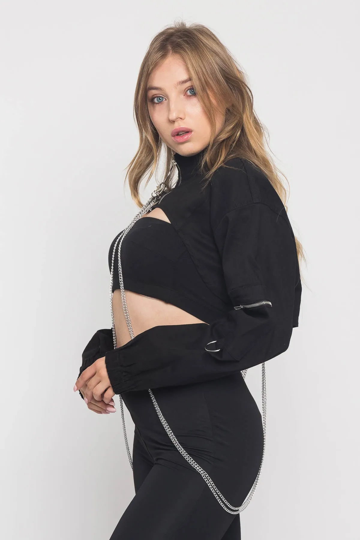 Cropped Shirt Jacket with Chains