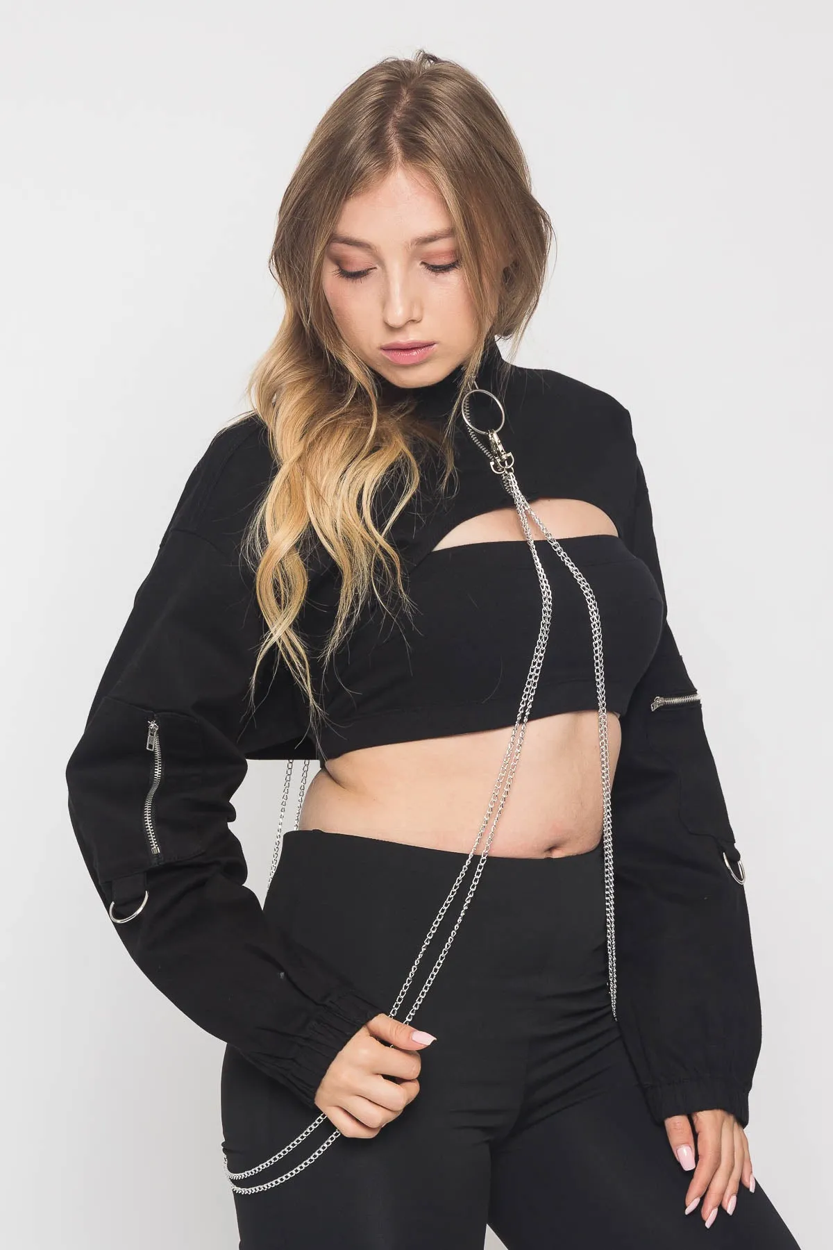 Cropped Shirt Jacket with Chains
