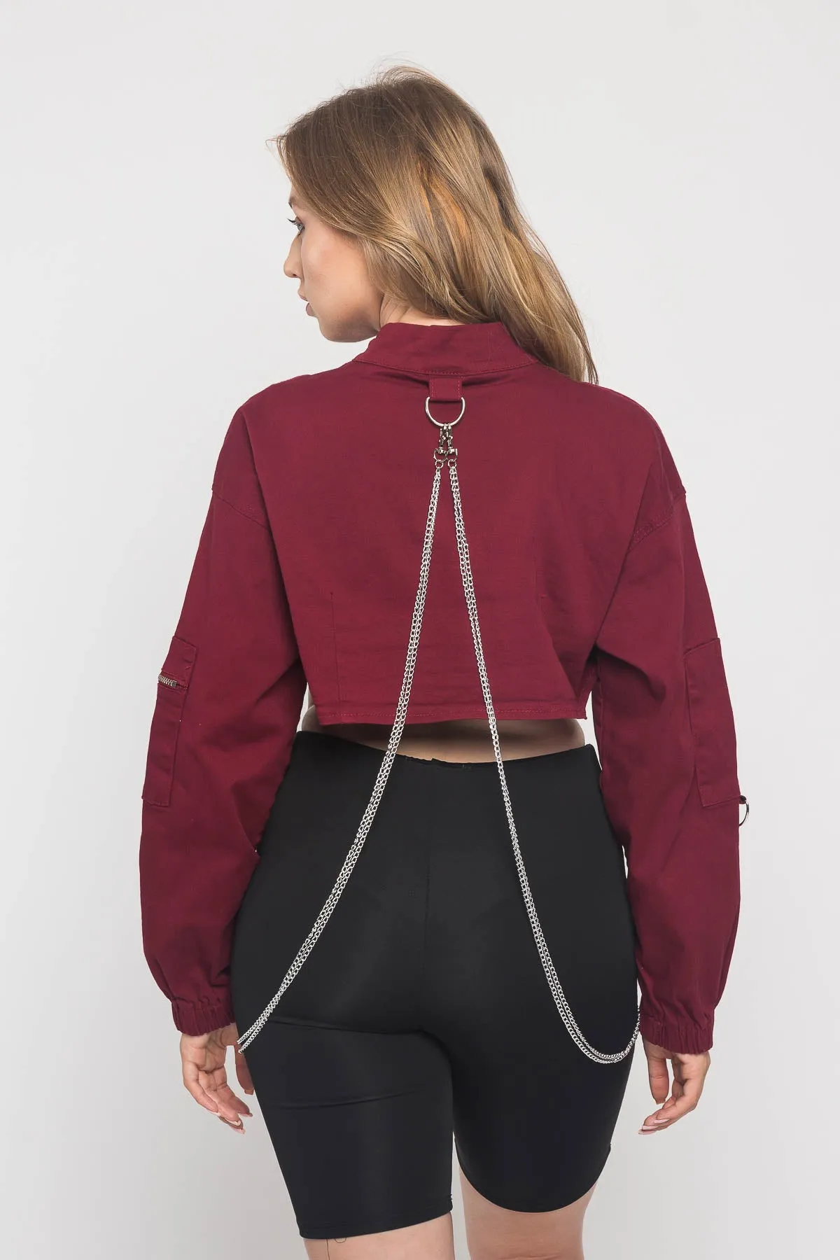 Cropped Shirt Jacket with Chains