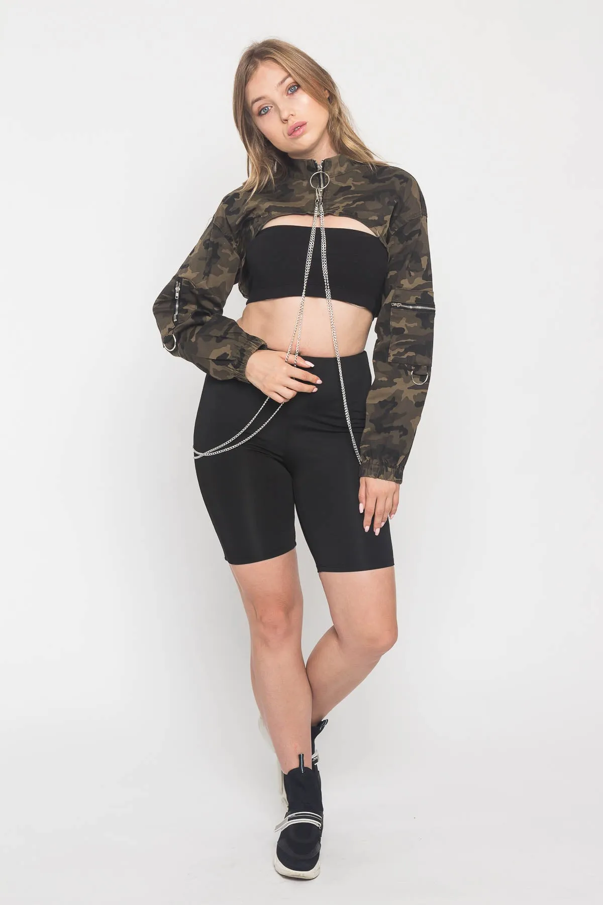 Cropped Shirt Jacket with Chains
