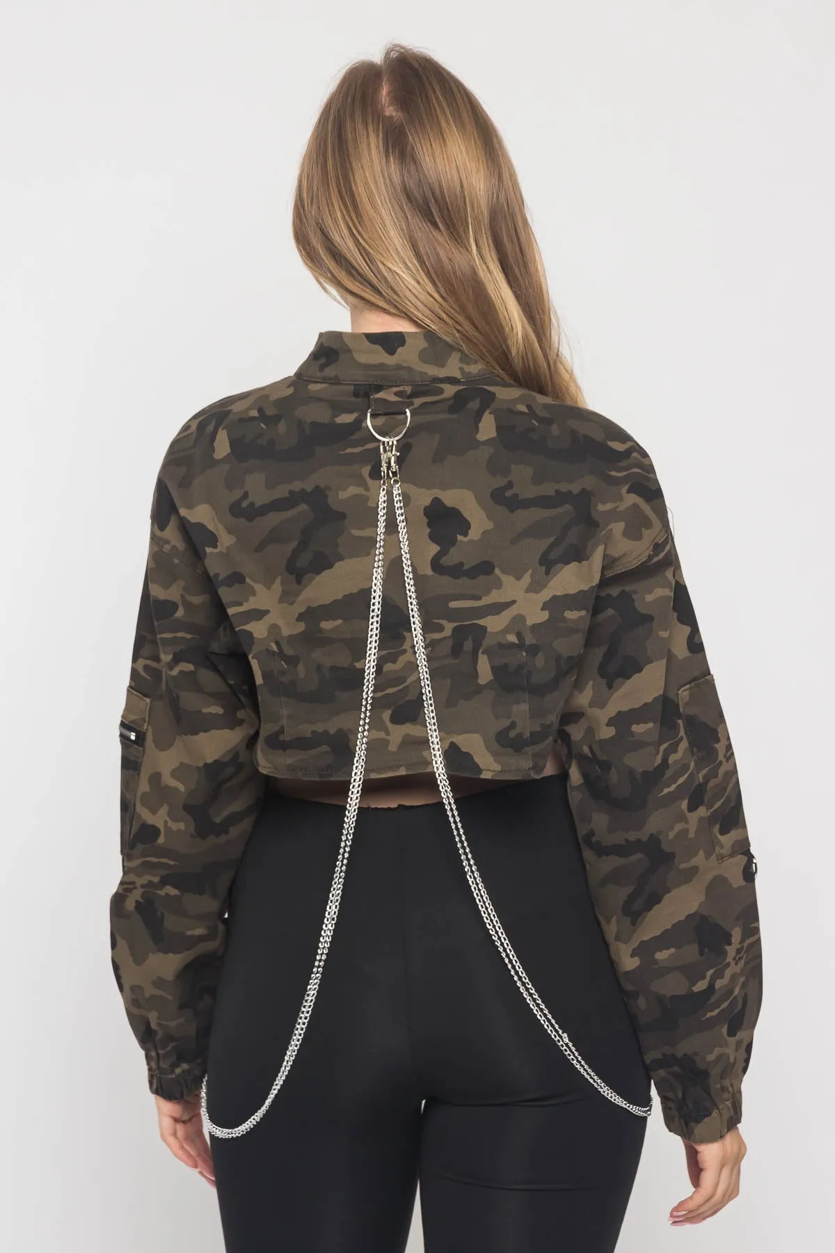 Cropped Shirt Jacket with Chains