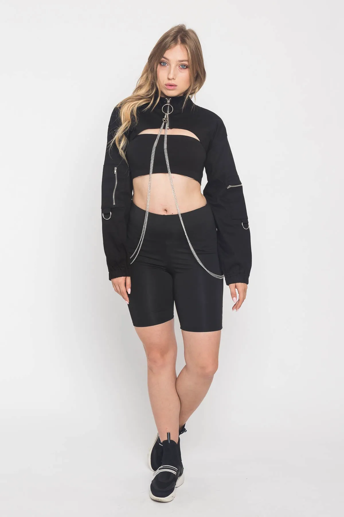 Cropped Shirt Jacket with Chains