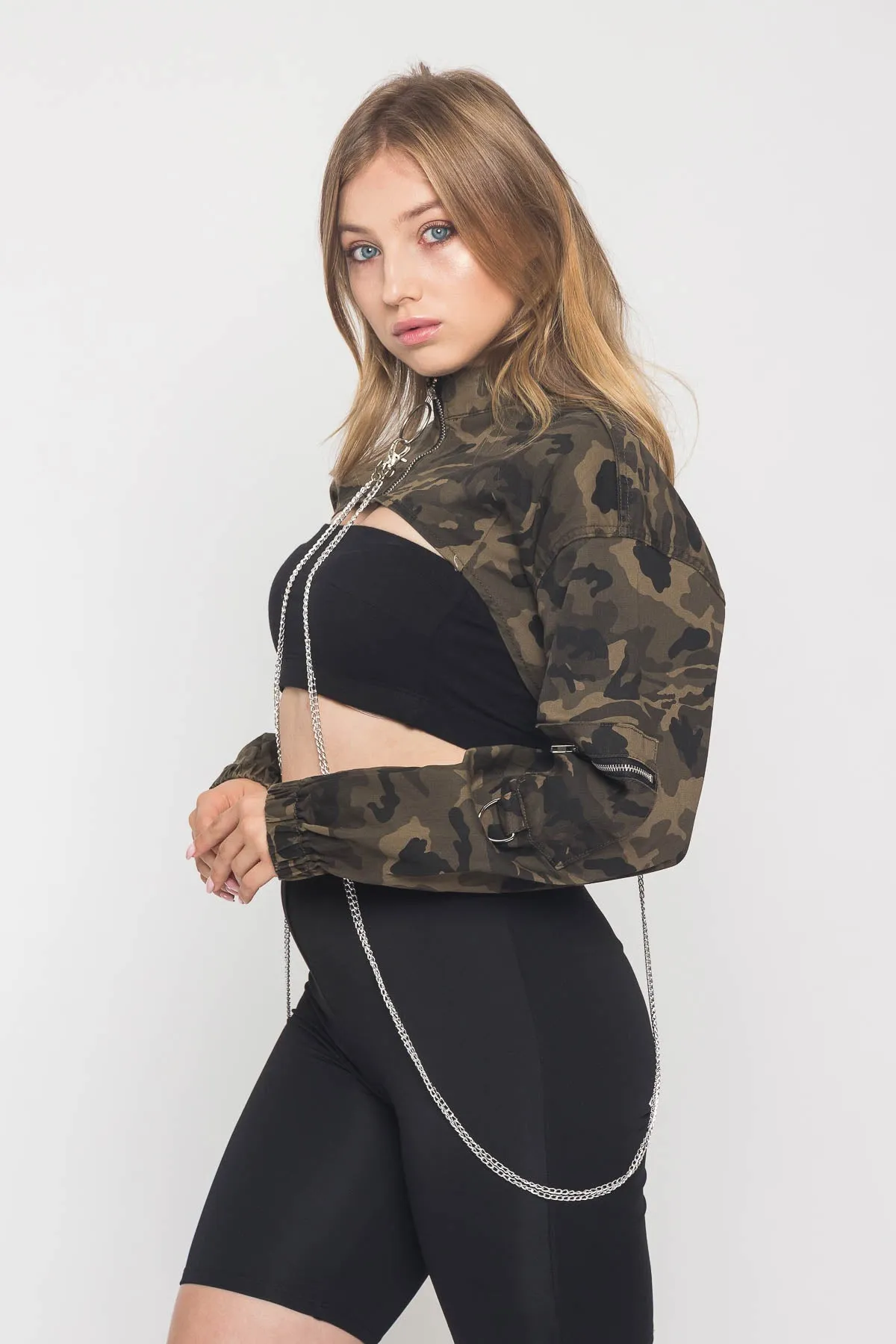 Cropped Shirt Jacket with Chains