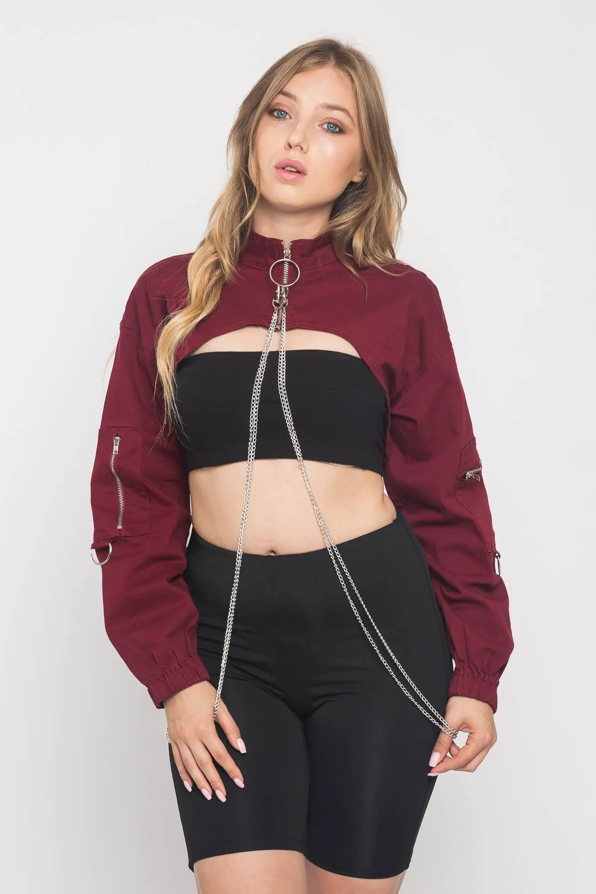 Cropped Shirt Jacket with Chains