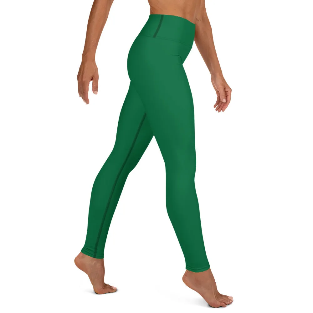 Dark Green Women's Yoga Leggings, Solid Color Long Gym Workout Tights-Made in USA/EU/MX