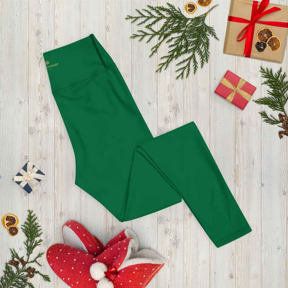 Dark Green Women's Yoga Leggings, Solid Color Long Gym Workout Tights-Made in USA/EU/MX