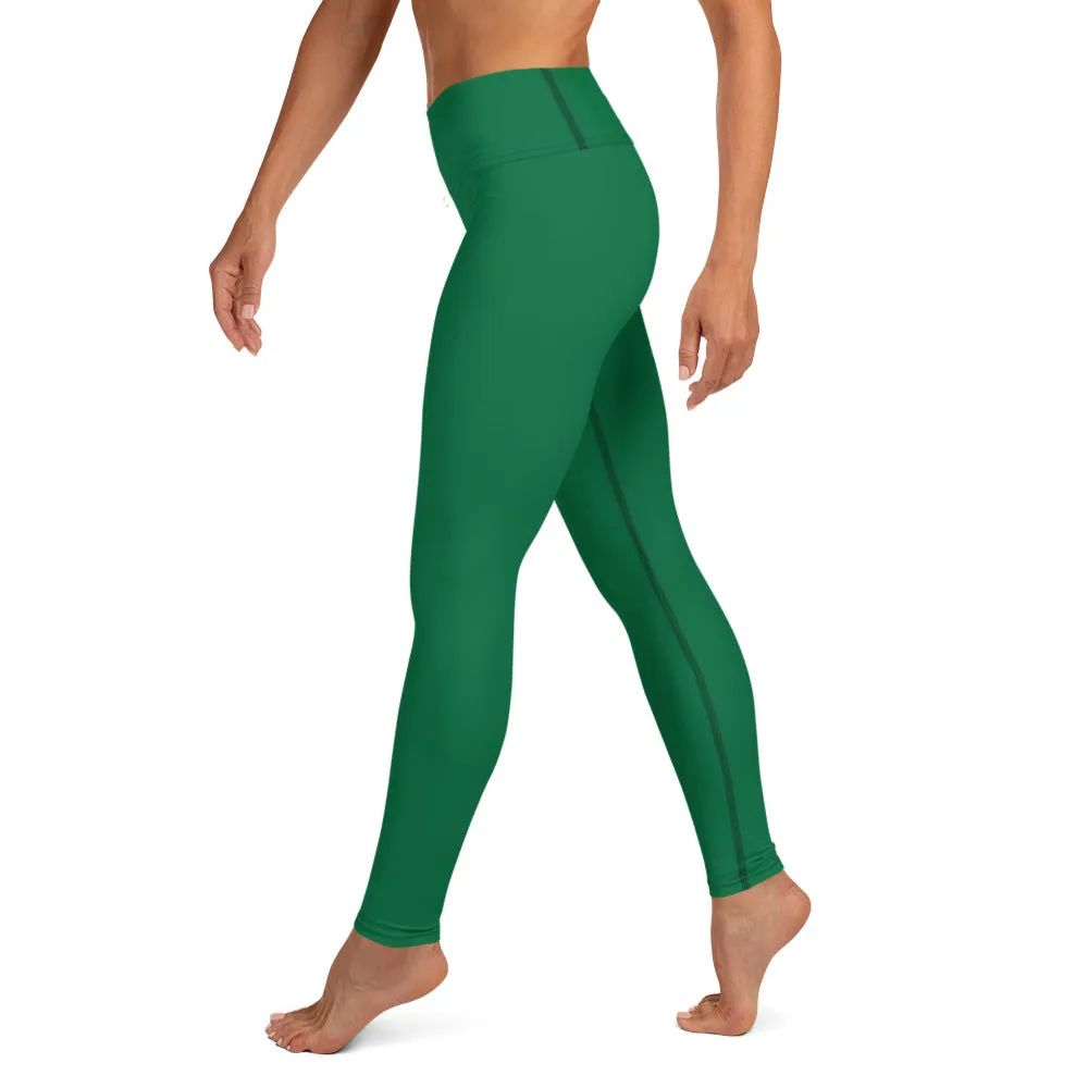 Dark Green Women's Yoga Leggings, Solid Color Long Gym Workout Tights-Made in USA/EU/MX