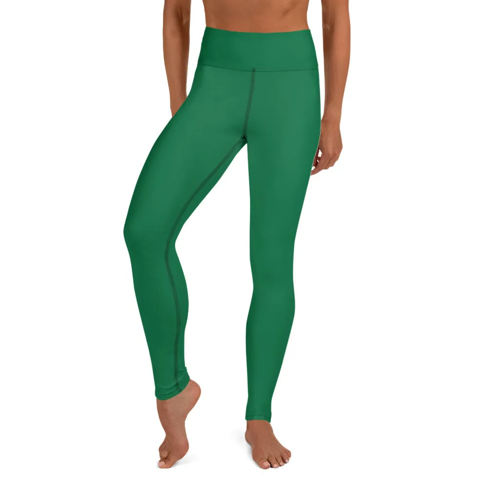 Dark Green Women's Yoga Leggings, Solid Color Long Gym Workout Tights-Made in USA/EU/MX
