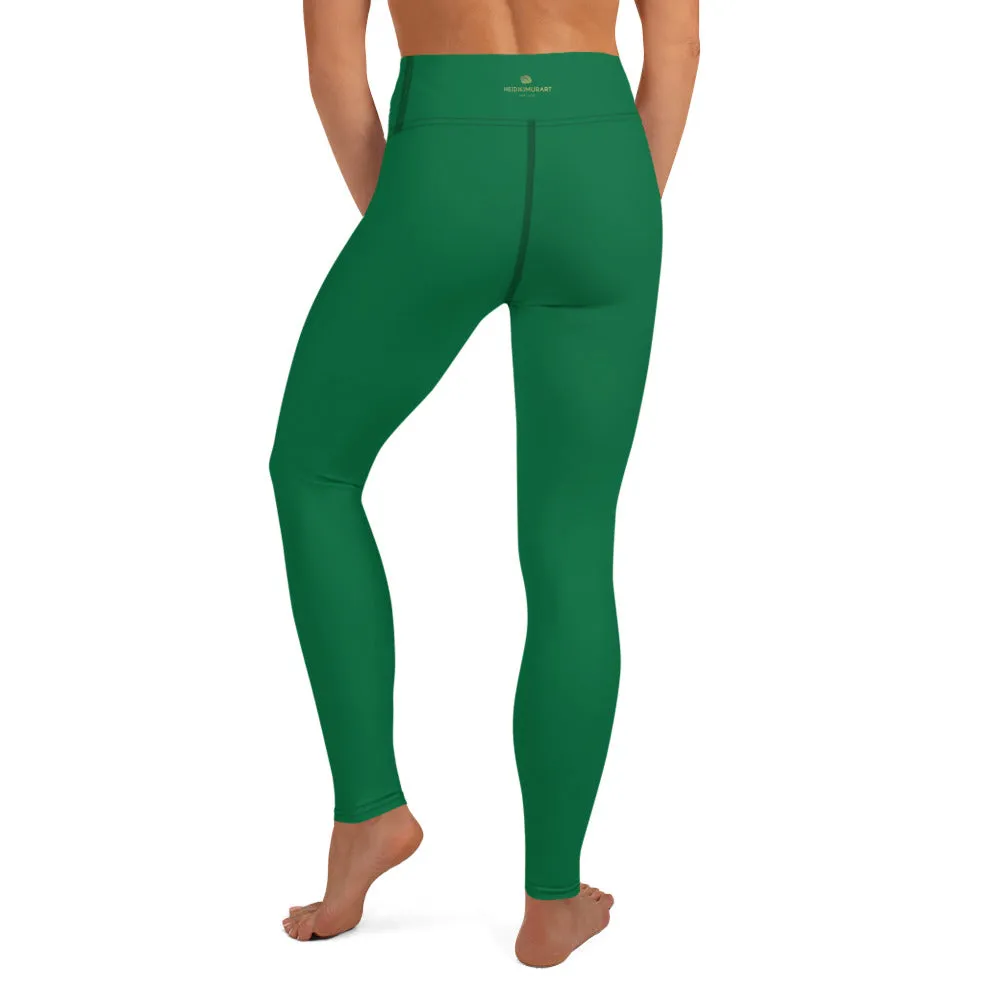Dark Green Women's Yoga Leggings, Solid Color Long Gym Workout Tights-Made in USA/EU/MX