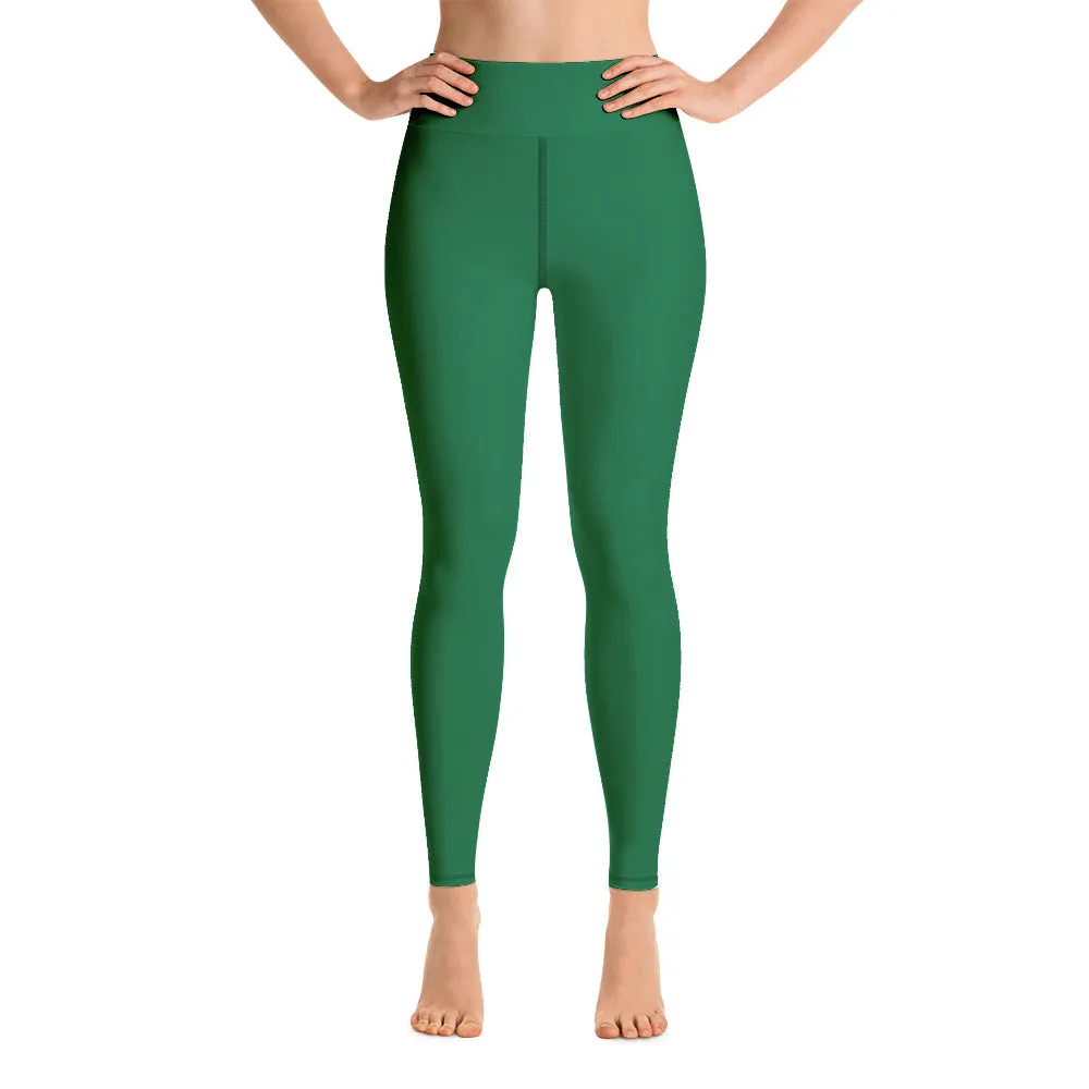 Dark Green Women's Yoga Leggings, Solid Color Long Gym Workout Tights-Made in USA/EU/MX