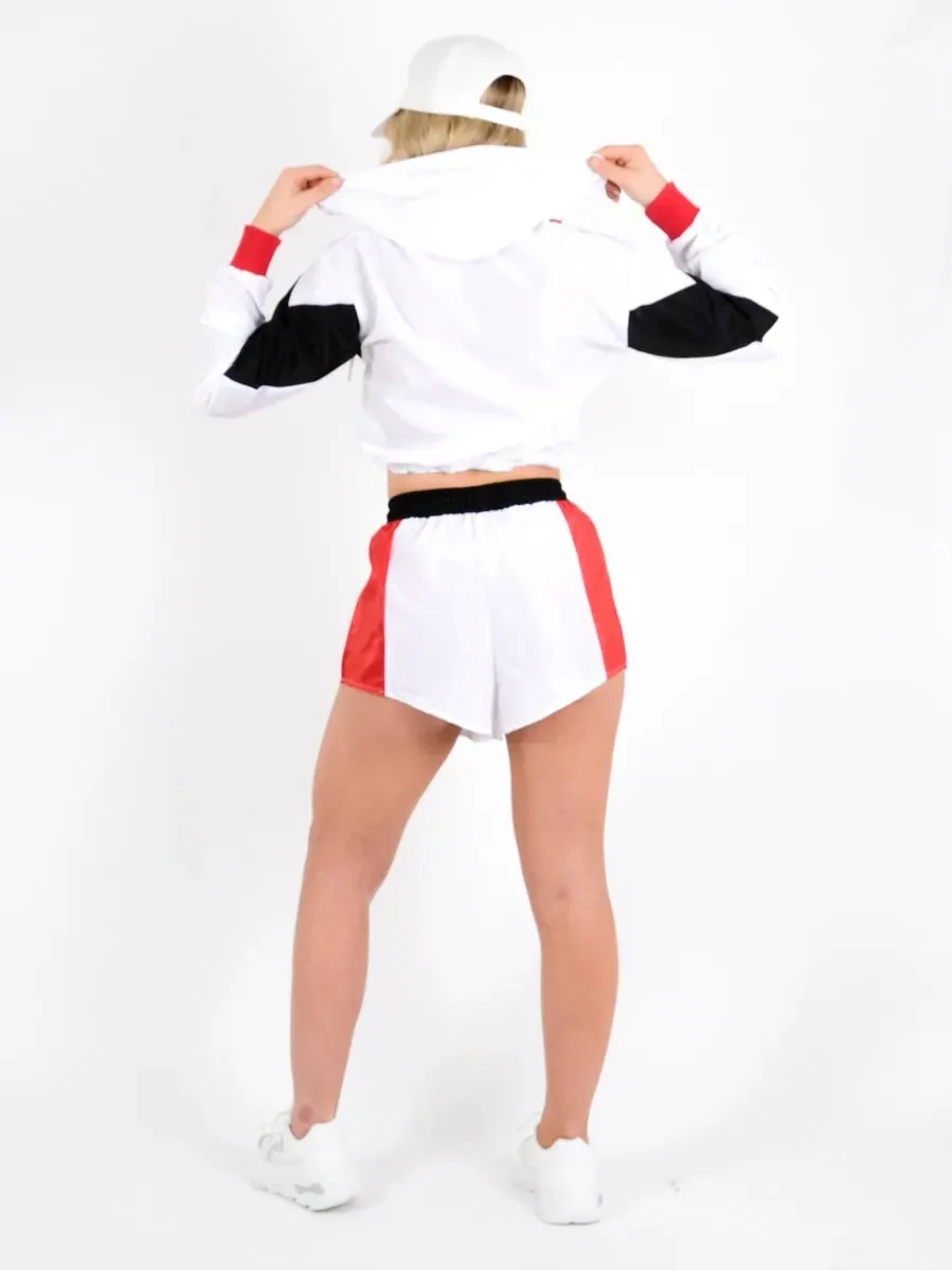 Elle Colour Block Cropped Jacket & Shorts Co-ord In Red