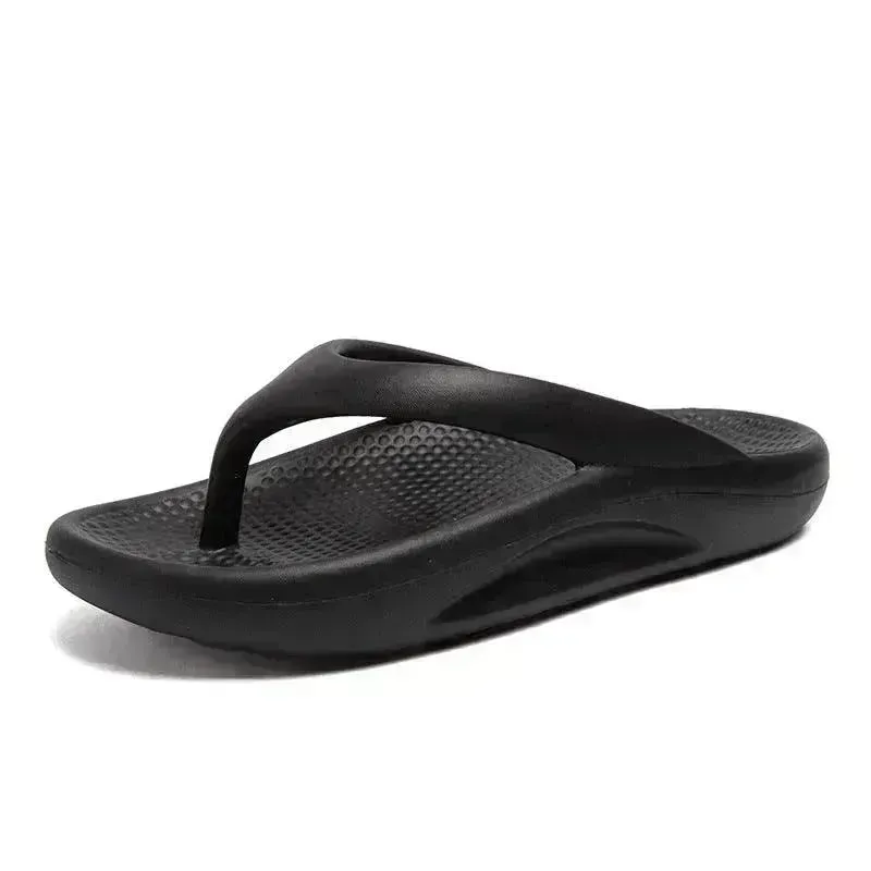 Flip-flops Men Wear Sandy Beach Platform Outside And Step On Shit