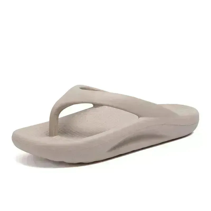 Flip-flops Men Wear Sandy Beach Platform Outside And Step On Shit