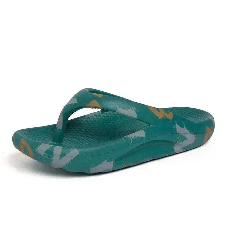 Flip-flops Men Wear Sandy Beach Platform Outside And Step On Shit
