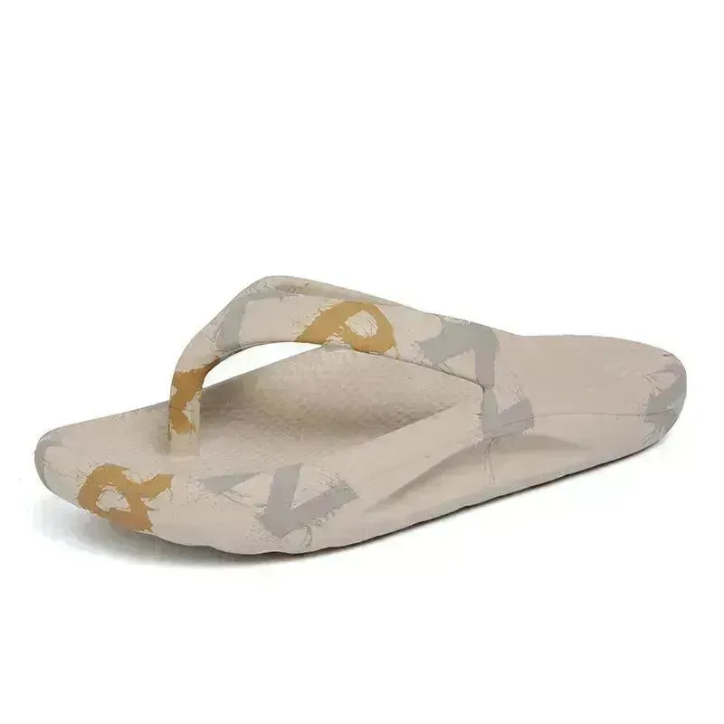 Flip-flops Men Wear Sandy Beach Platform Outside And Step On Shit