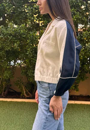 HALF HALF BOMBER- Navy Linen Front