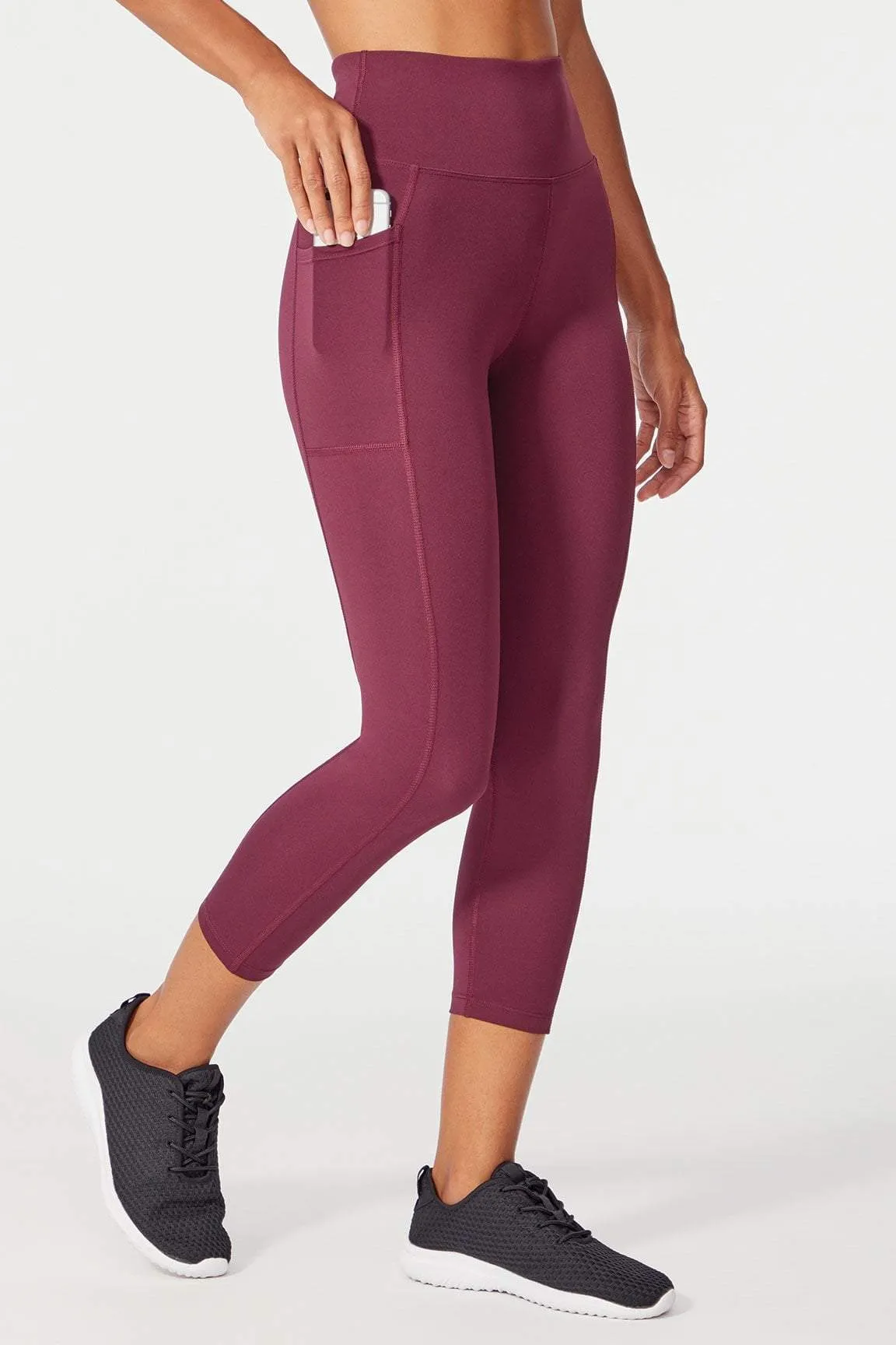 High Rise Flat Waist Mid Calf Capri (Fig)