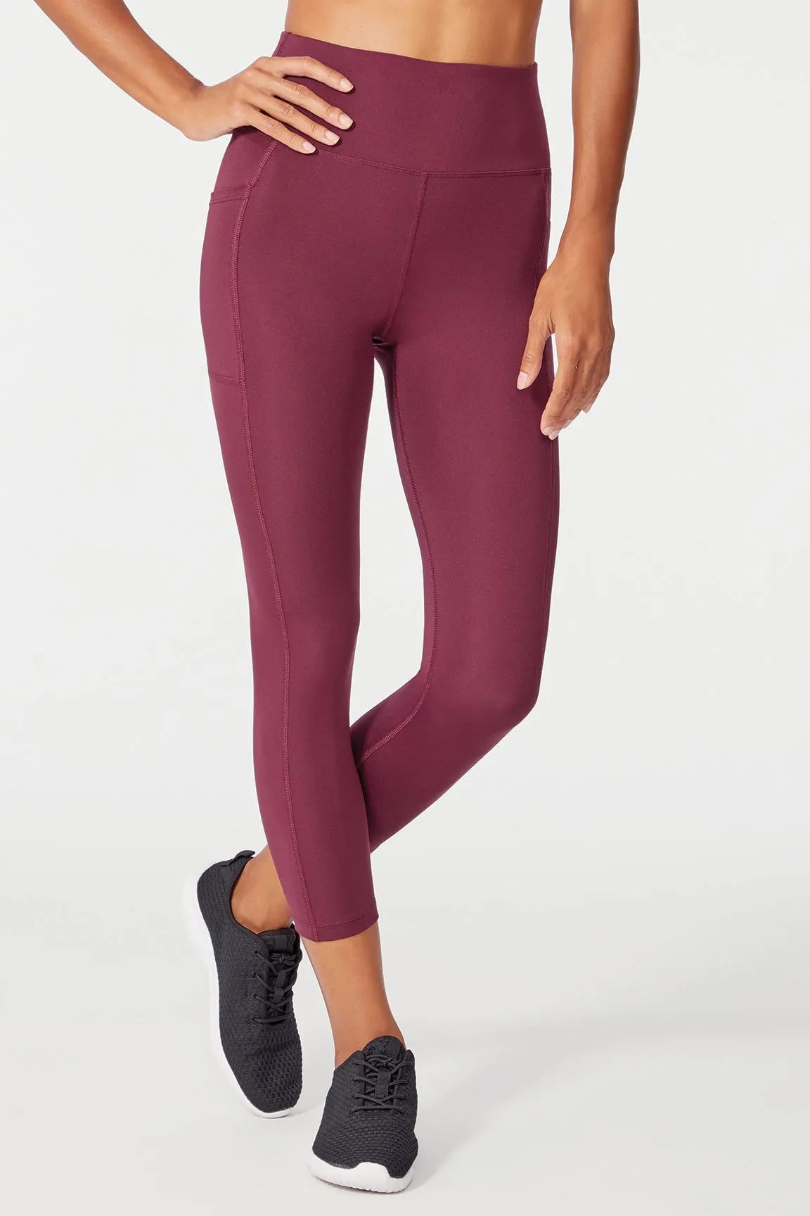 High Rise Flat Waist Mid Calf Capri (Fig)