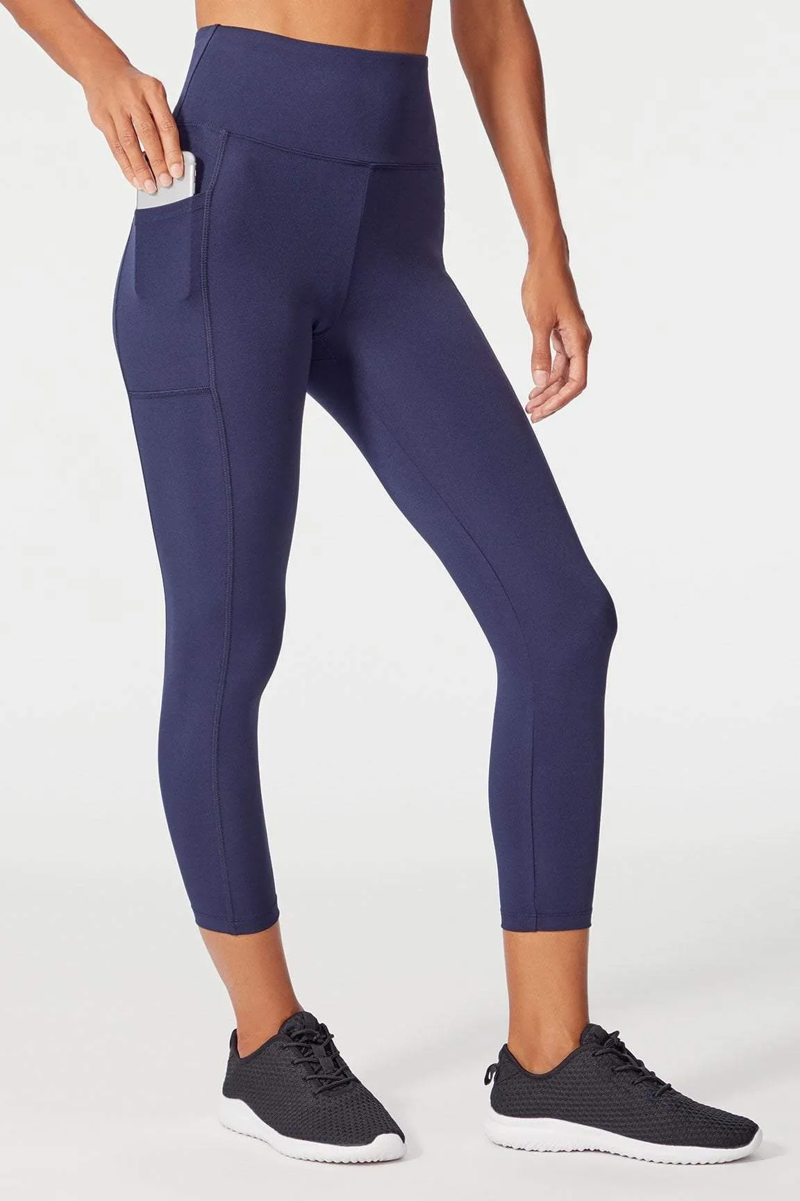 High Rise Flat Waist Mid Calf Capri (Midnight Blue)