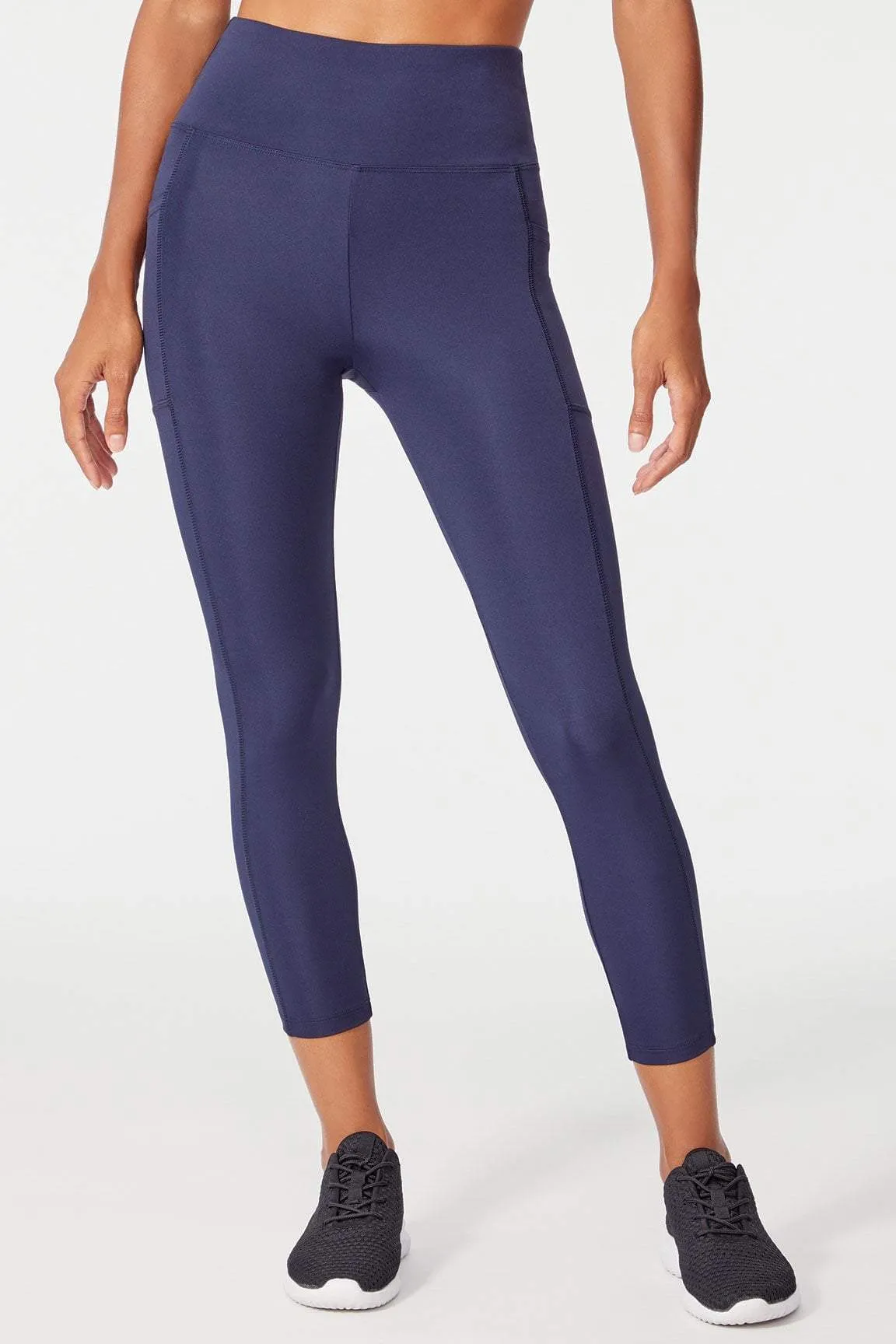 High Rise Flat Waist Mid Calf Capri (Midnight Blue)