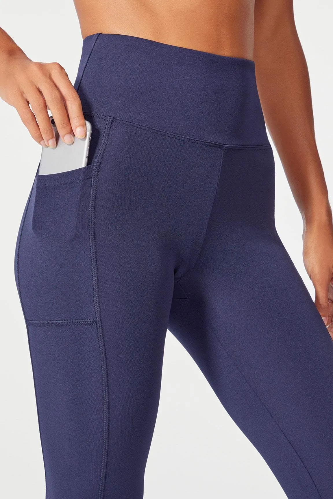 High Rise Flat Waist Mid Calf Capri (Midnight Blue)