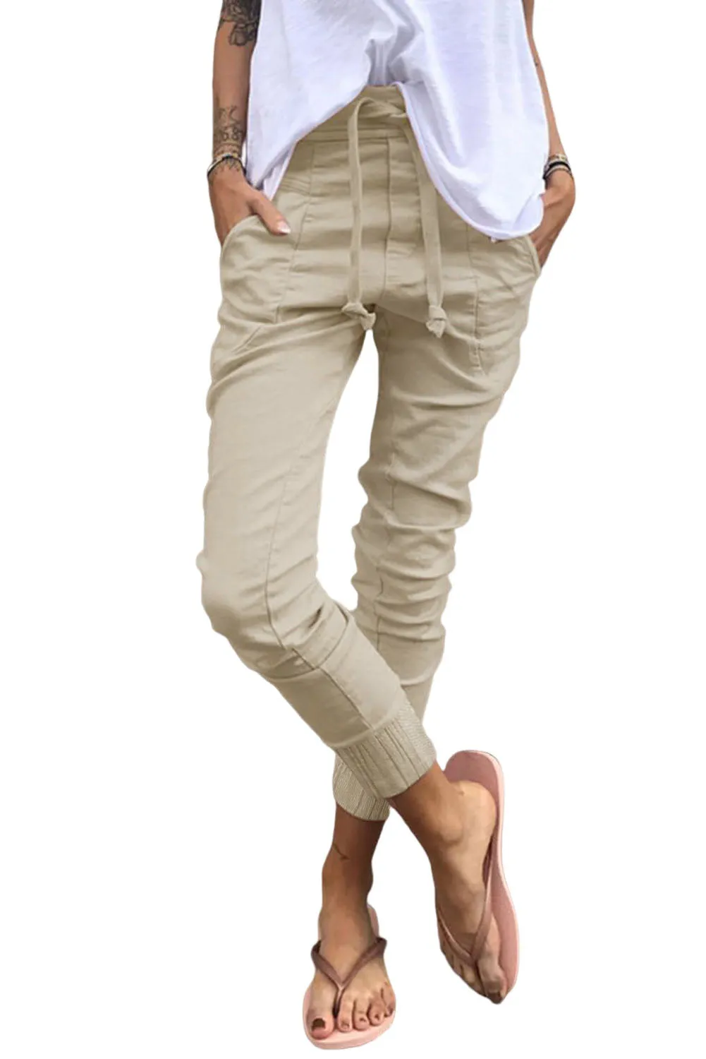 High Waist Drawstring Pocketed Pants