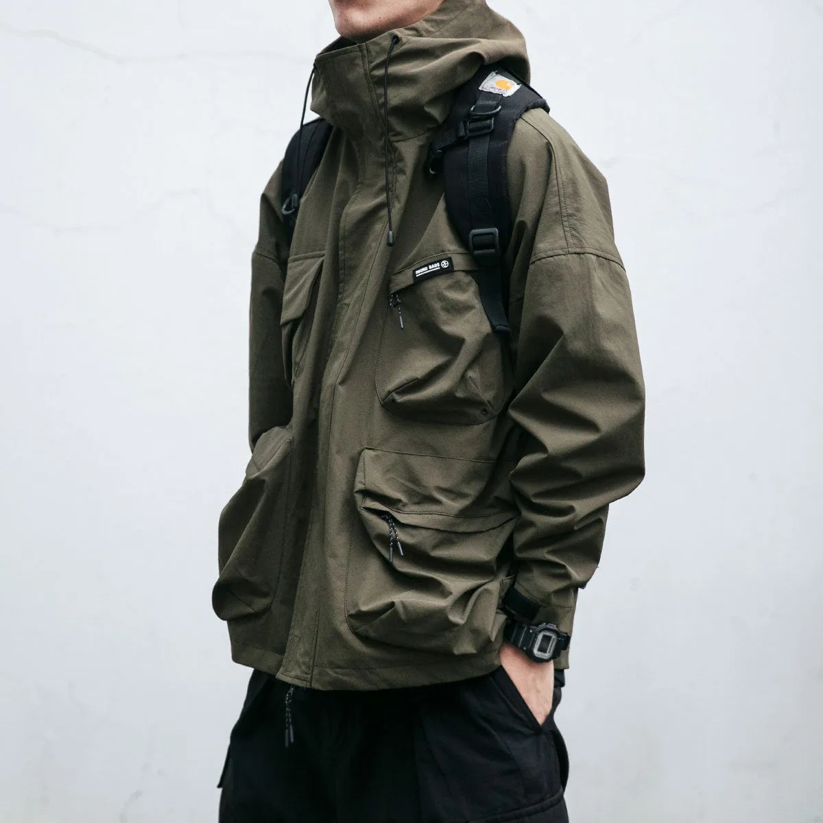 Hooded Jacket Men's Loose Three-dimensional Pocket Functional