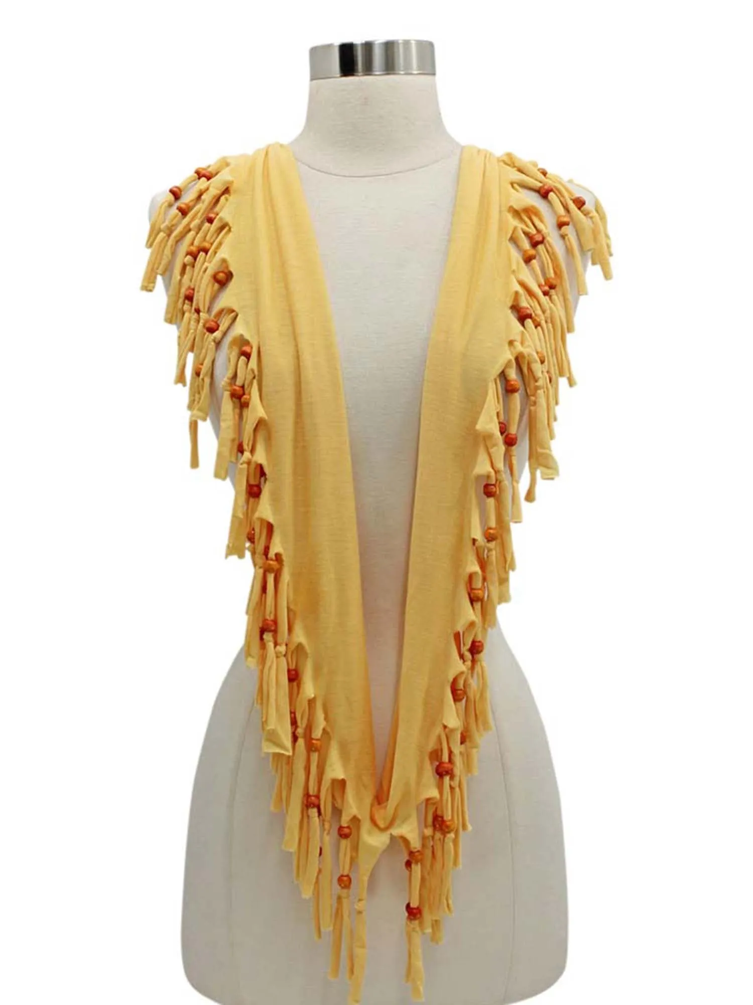 Jersey Knit Infinity Scarf With Beaded Fringe