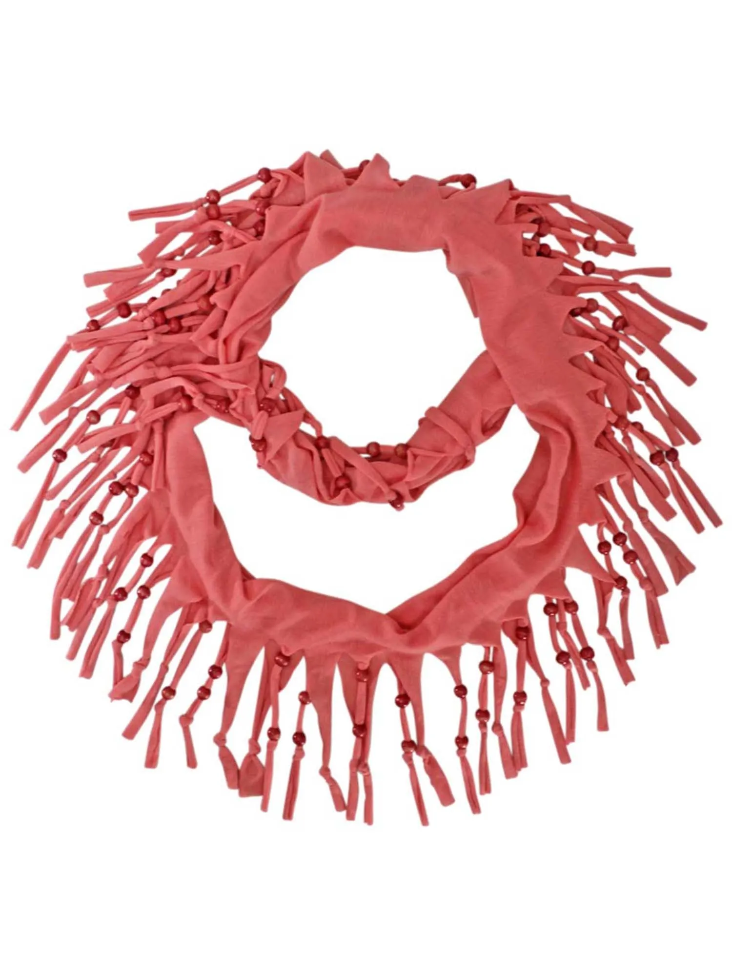 Jersey Knit Infinity Scarf With Beaded Fringe