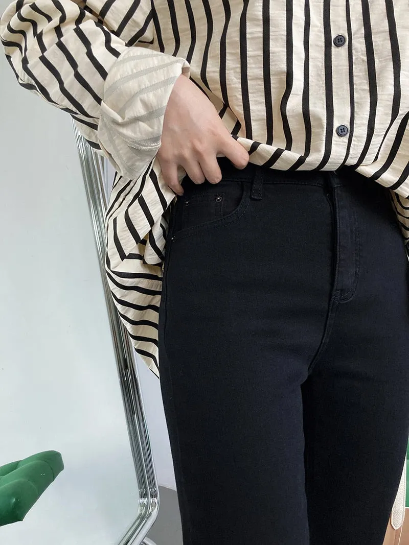 [Korean Style] 2 Color High Rise Slim Fit Stretchy Cropped Jeans