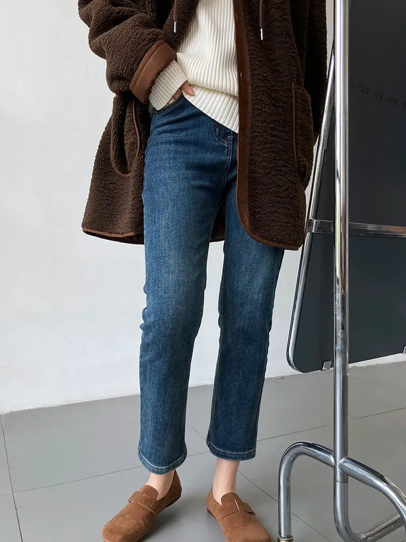[Korean Style] 2 Color High Rise Slim Fit Stretchy Cropped Jeans