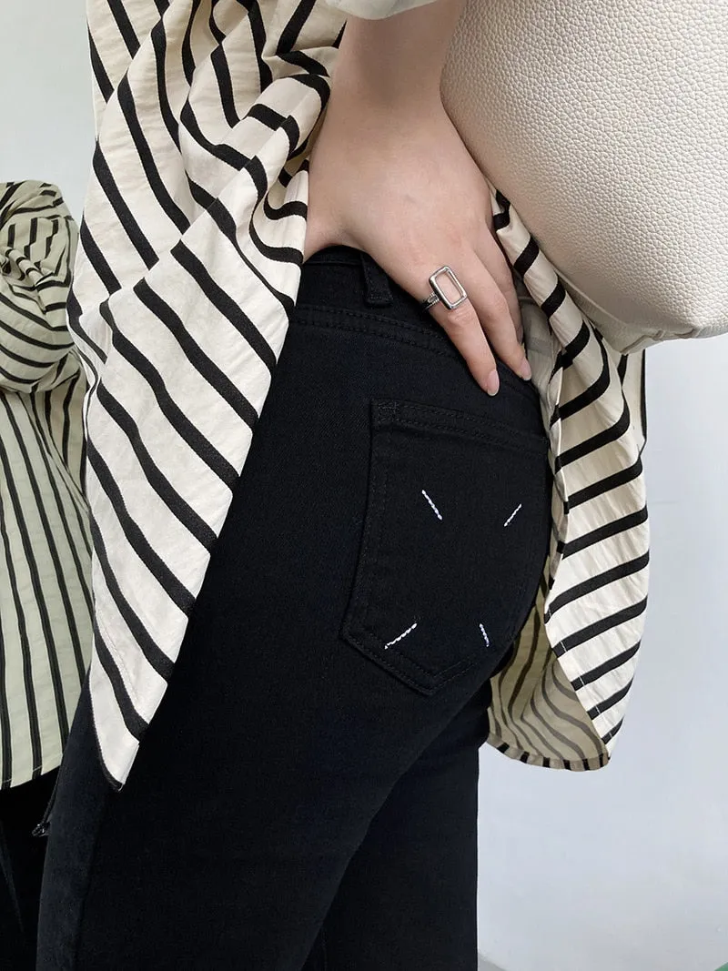[Korean Style] 2 Color High Rise Slim Fit Stretchy Cropped Jeans